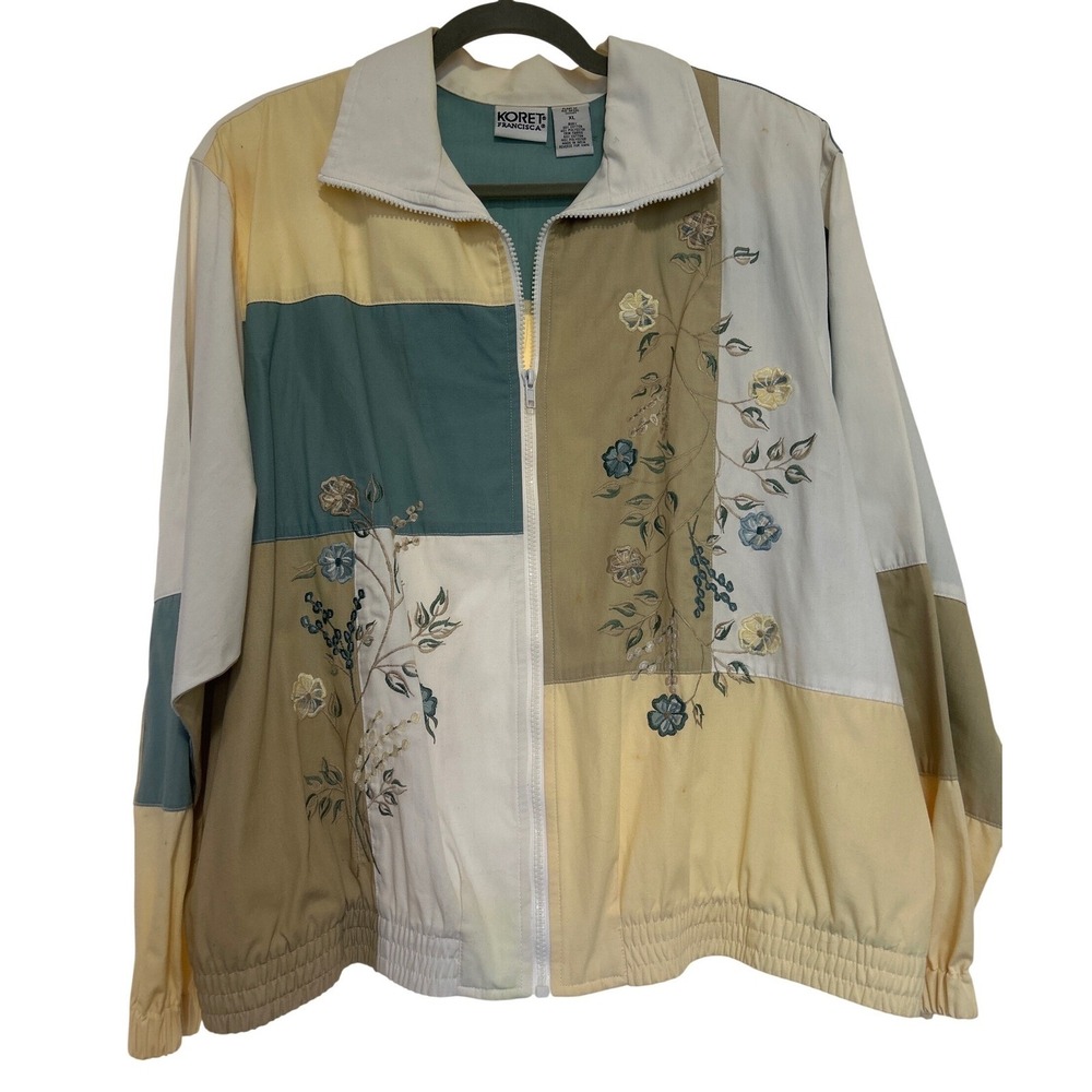 Koret Francisca Floral Embroidered Patchwork Jacket Womens XL Pastel Vintage